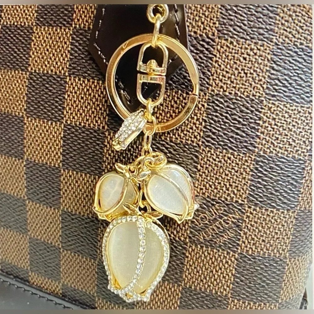 Gold Tulip Bag Charm Keychain Flower Key Chain with Key Rings for Purse Handbags